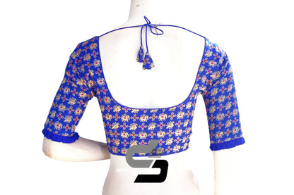 Royal Blue Color Designer Brocade Silk Readymade Blouse With Matching Mask - D3blouses