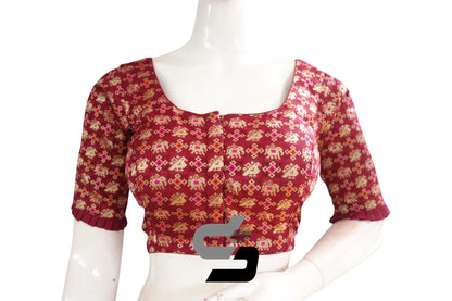 Maroon Color Designer Brocade Silk Readymade Blouse With Matching Mask - D3blouses