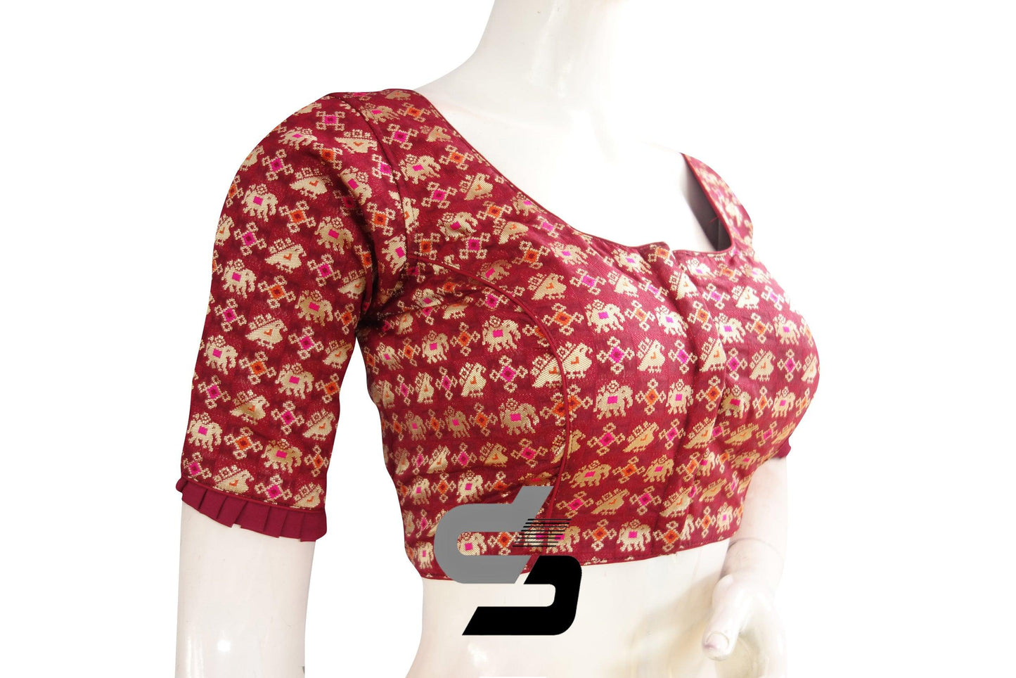 Maroon Color Designer Brocade Silk Readymade Blouse With Matching Mask - D3blouses