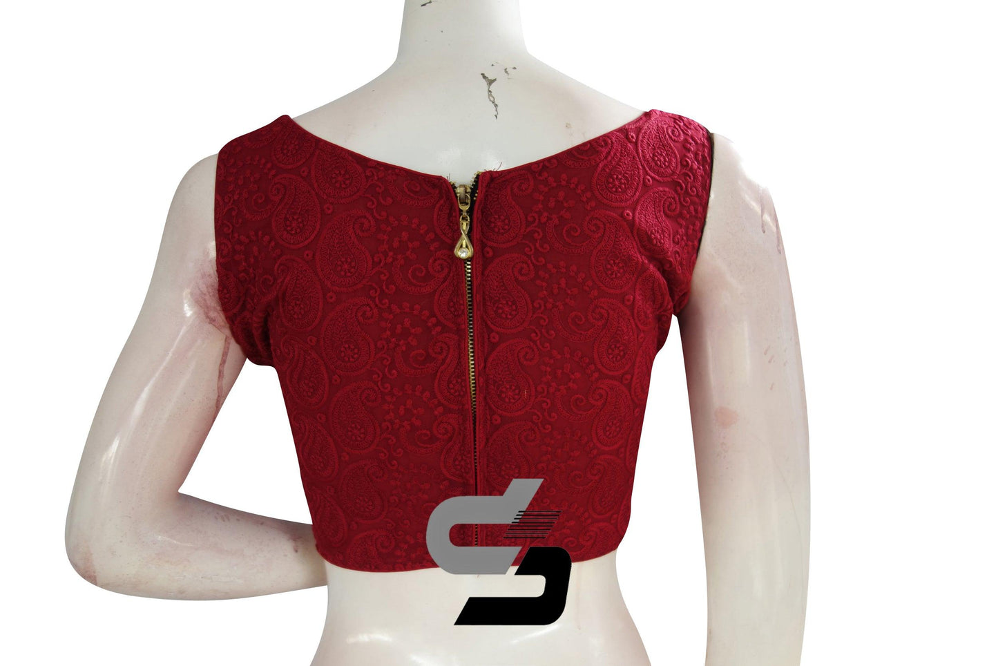 Maroon Color Chikankari Embroidery Boat Neck Readymade Saree blouse - D3blouses