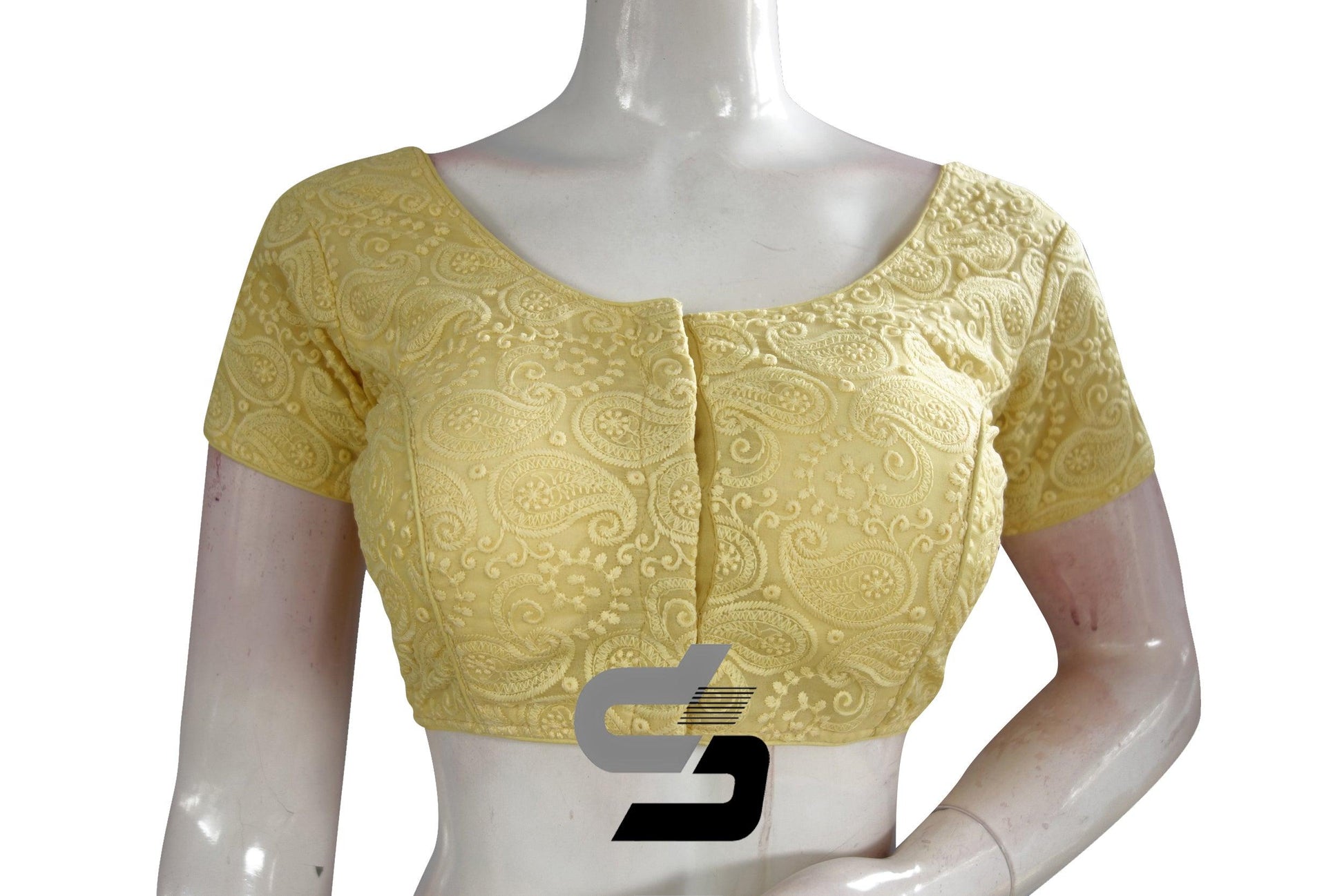 Yellow Color Chikankari Embroidery Readymade saree blouse, Indian Readymade blouse, Croptop - D3blouses