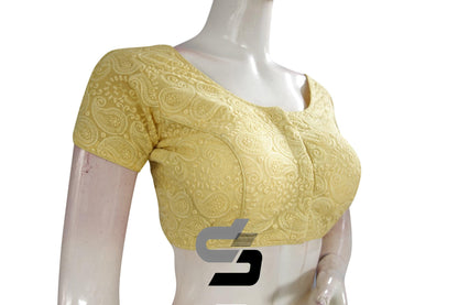 Yellow Color Chikankari Embroidery Readymade saree blouse, Indian Readymade blouse, Croptop - D3blouses