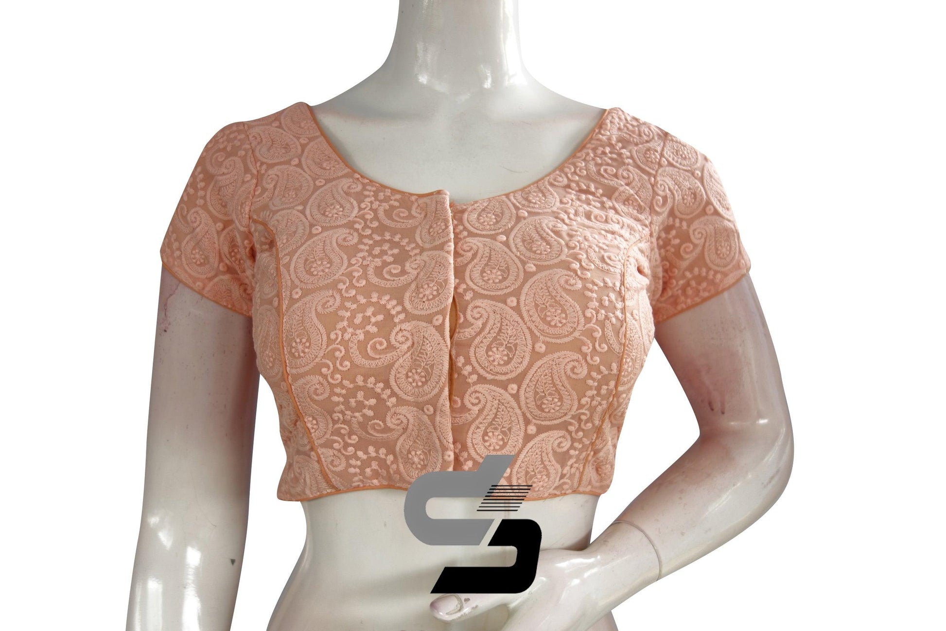 Peach Color Chikankari Embroidery Readymade saree blouse, Indian Readymade blouse, Croptop - D3blouses