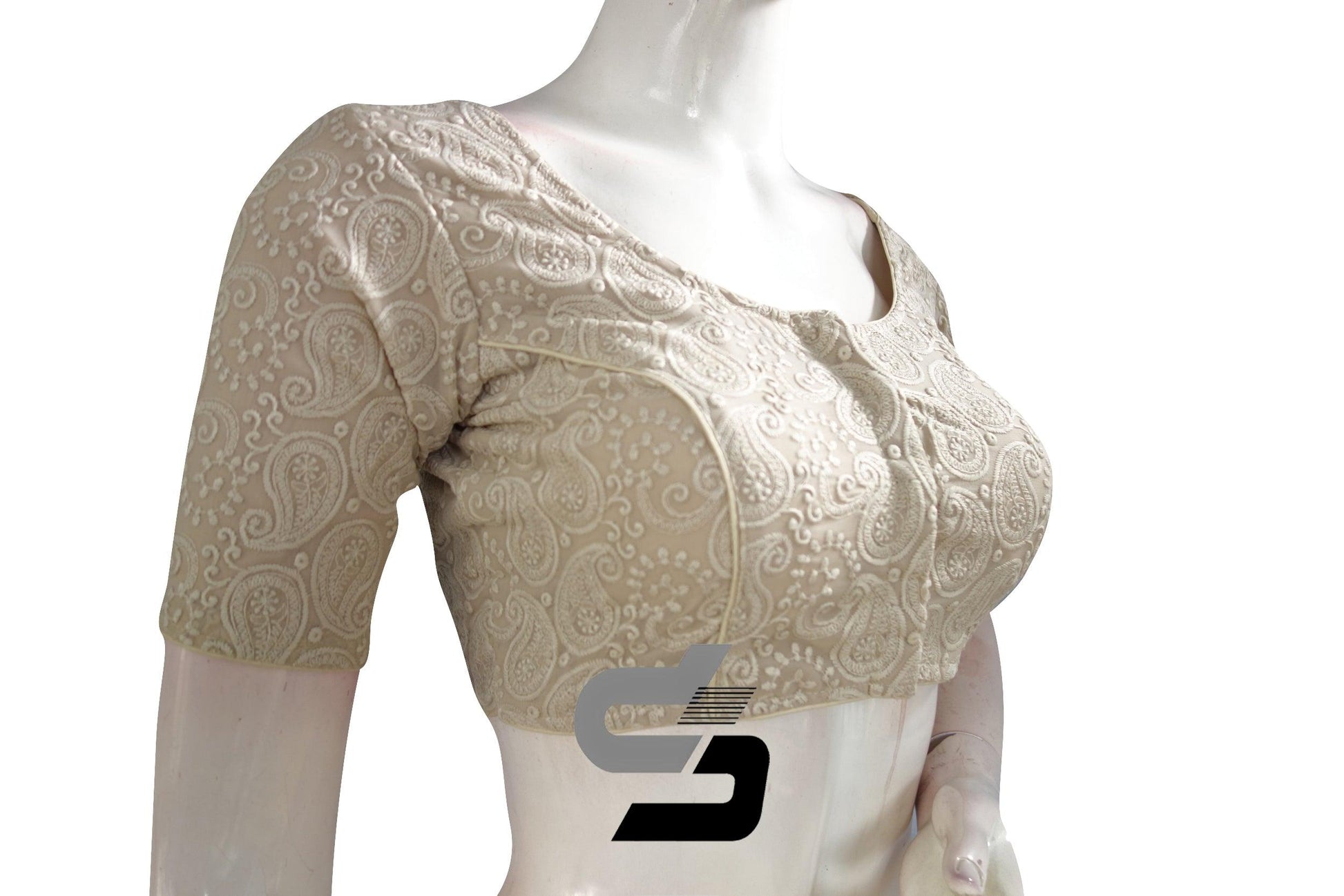 Beige Color Chikankari Embroidery Readymade saree blouse - D3blouses