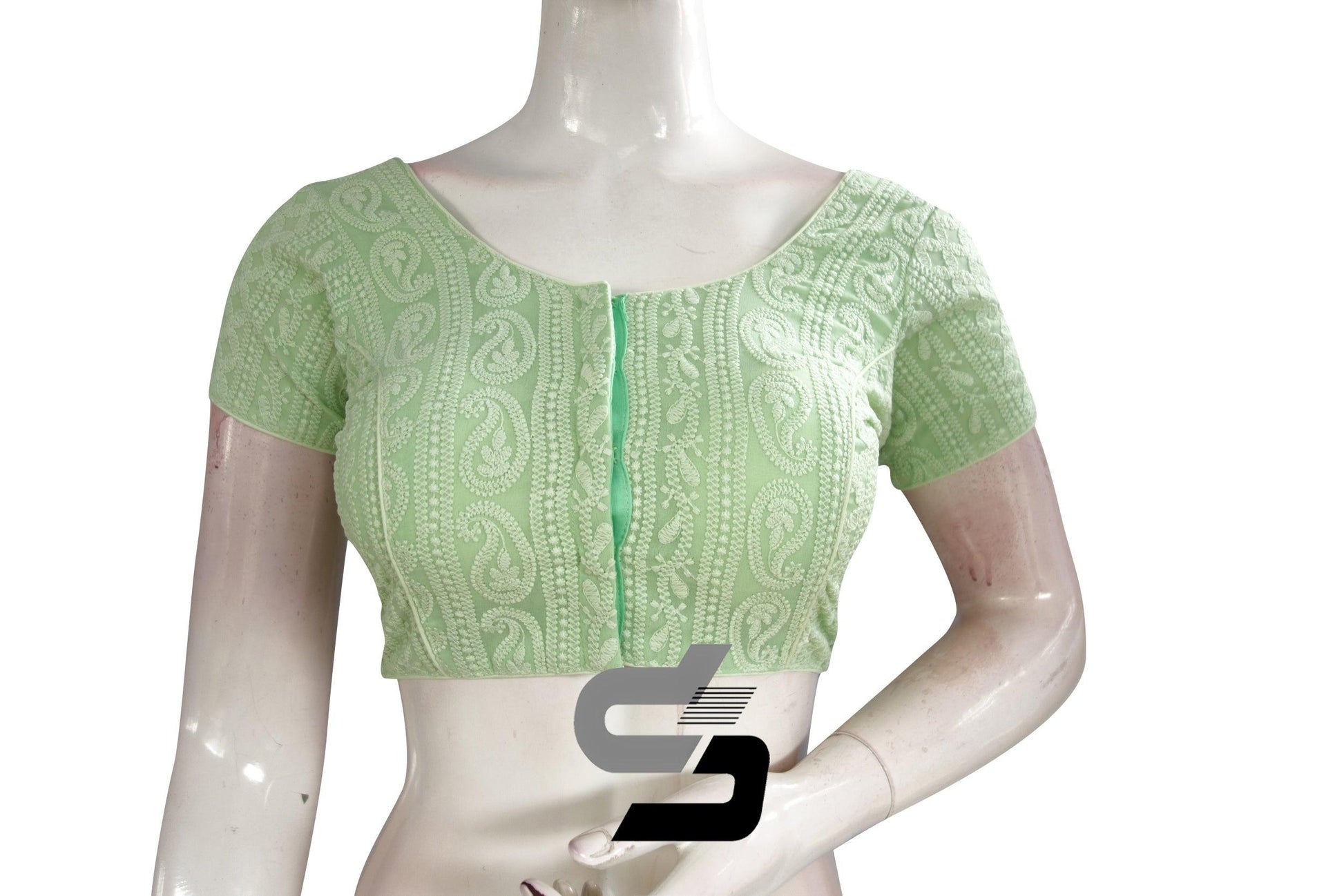 Green Color Chikankari Embroidery Readymade saree blouse, Indian Readymade blouse, Croptop - D3blouses