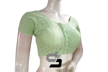 Green Color Chikankari Embroidery Readymade saree blouse, Indian Readymade blouse, Croptop - D3blouses