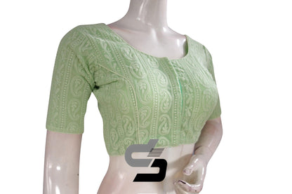 Pastel Green Color Chikankari Embroidery Readymade saree blouse - D3blouses