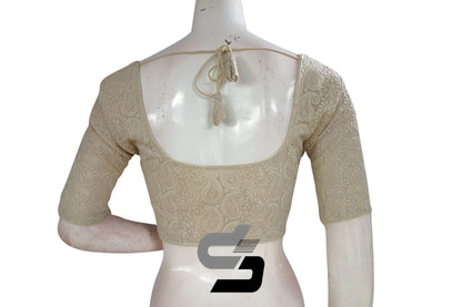 Beige Color Chikankari Embroidery Readymade saree blouse - D3blouses