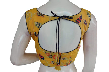 yellow color banarasi brocade silk readymade saree blouse indian readymade blouse crop top