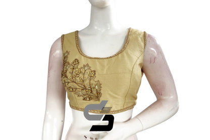 Gold Color Semi Silk Designer Party Wear Readymade Blouse/ Indian Crop Tops - D3blouses