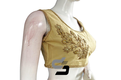 Gold Color Semi Silk Designer Party Wear Readymade Blouse/ Indian Crop Tops - D3blouses