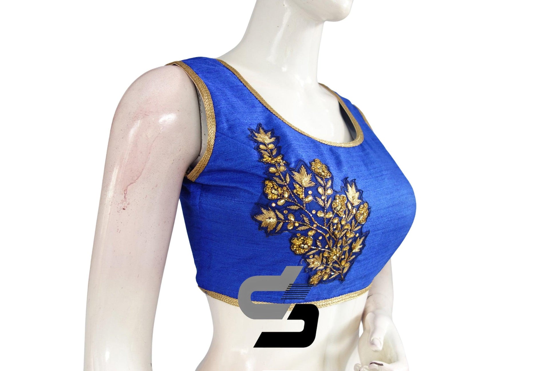 Royal Blue Color Semi Silk Designer Party Wear Readymade Blouse/ Indian Crop Tops - D3blouses