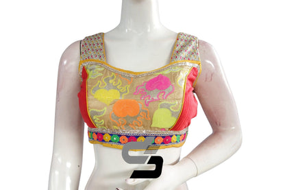 Red Color Semi Silk Sequins Embroidery Designer Party Wear Readymade Blouse/ Indian Crop Tops - D3blouses