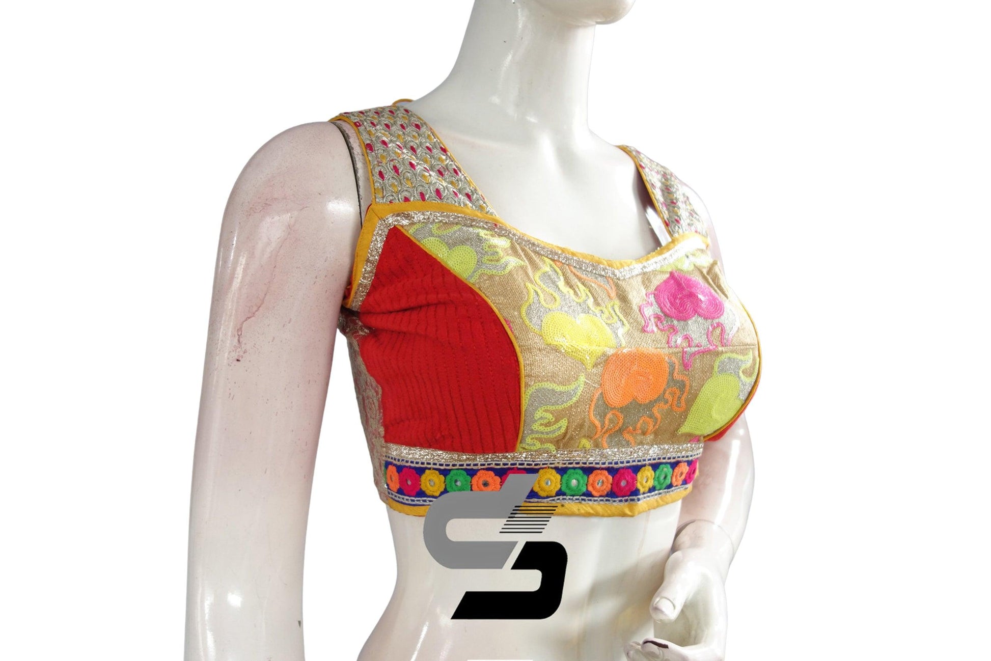 Red Color Semi Silk Sequins Embroidery Designer Party Wear Readymade Blouse/ Indian Crop Tops - D3blouses