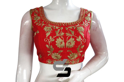 Red Color Semi Silk Designer Party Wear Readymade Blouse/ Indian Crop Tops - D3blouses