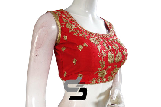 Red Color Semi Silk Designer Party Wear Readymade Blouse/ Indian Crop Tops - D3blouses
