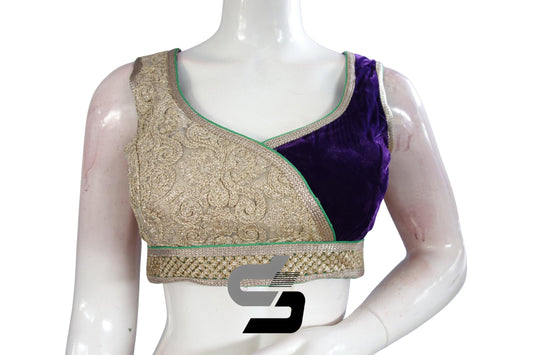 Purple Color Velvet Designer Party Wear Readymade Blouse/ Indian Crop Tops - D3blouses