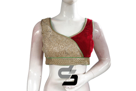 Red Color Velvet Designer Party Wear Readymade Blouse/ Indian Crop Tops - D3blouses