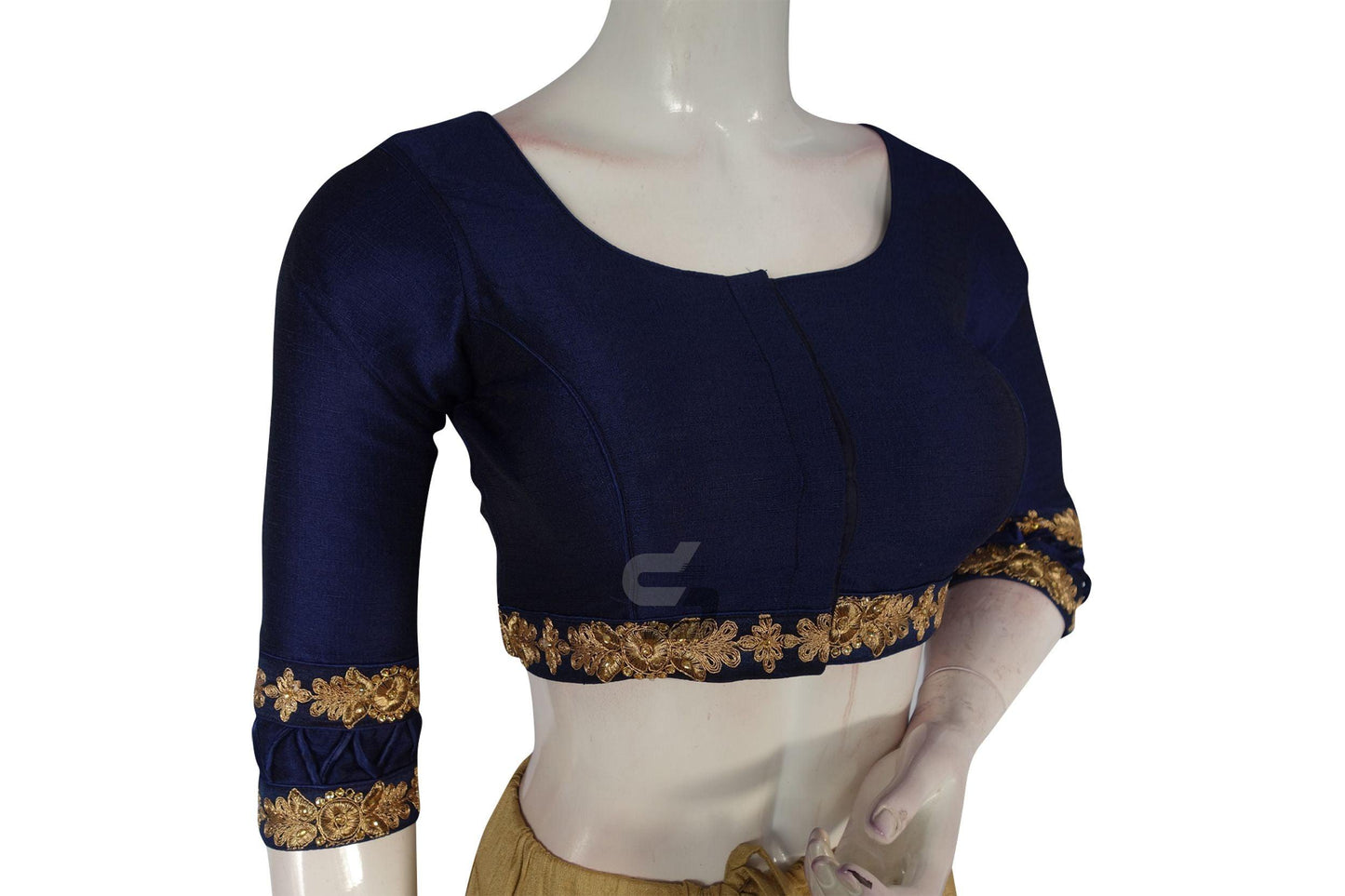 Navy Blue Color SemiSilk Designer Readymade Saree Blouse - D3blouses