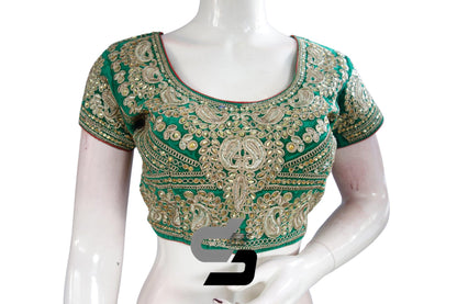 Green Color Velvet Designer Party Wear Readymade Blouse/ Indian Crop Tops - D3blouses