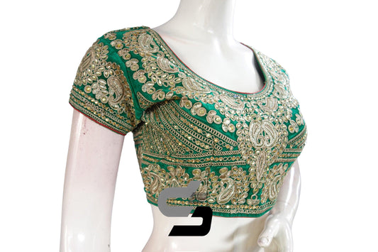 Green Color Velvet Designer Party Wear Readymade Blouse/ Indian Crop Tops - D3blouses