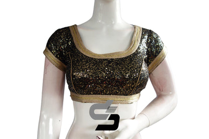 Black Color Semi Silk Sequins Designer Party Wear Readymade Blouse/ Indian Crop Tops - D3blouses