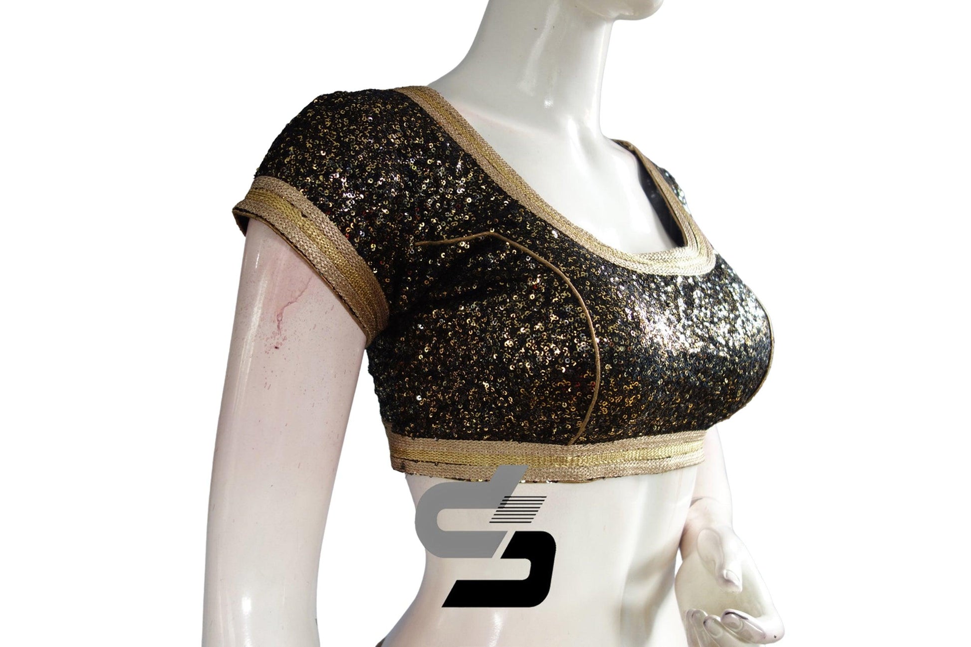 Black Color Semi Silk Sequins Designer Party Wear Readymade Blouse/ Indian Crop Tops - D3blouses