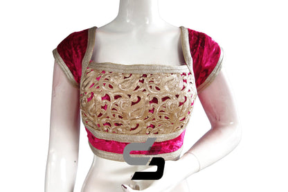 Pink Color Velvet Designer Party Wear Readymade Blouse/ Indian Crop Tops - D3blouses