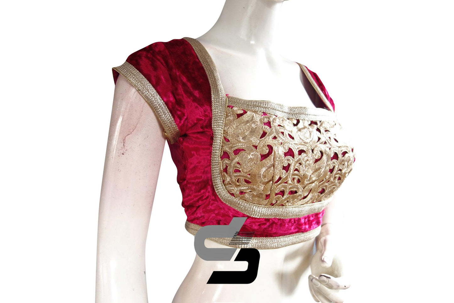 Pink Color Velvet Designer Party Wear Readymade Blouse/ Indian Crop Tops - D3blouses