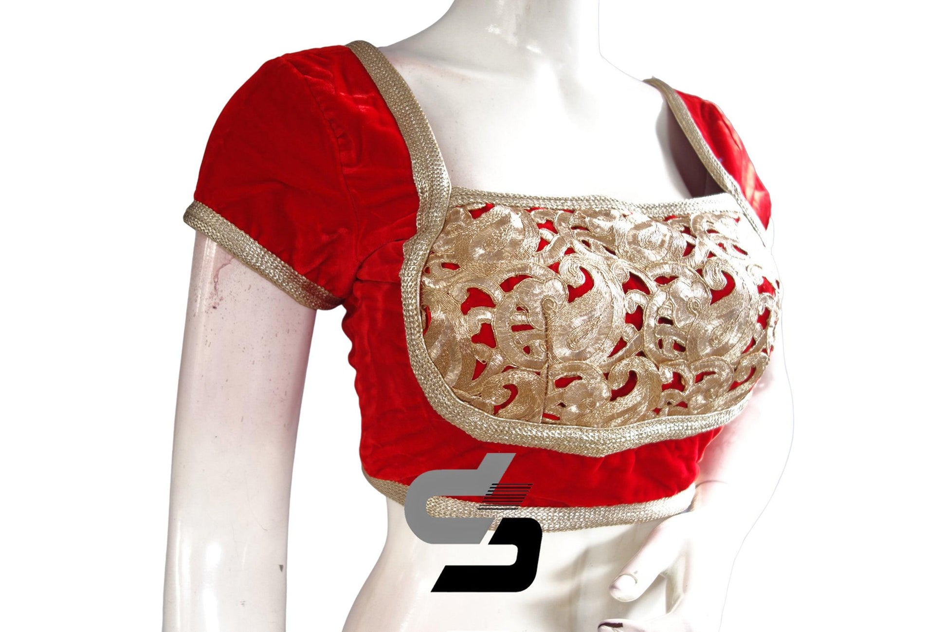 Red Color Velvet Designer Party Wear Readymade Blouse/ Indian Crop Tops - D3blouses