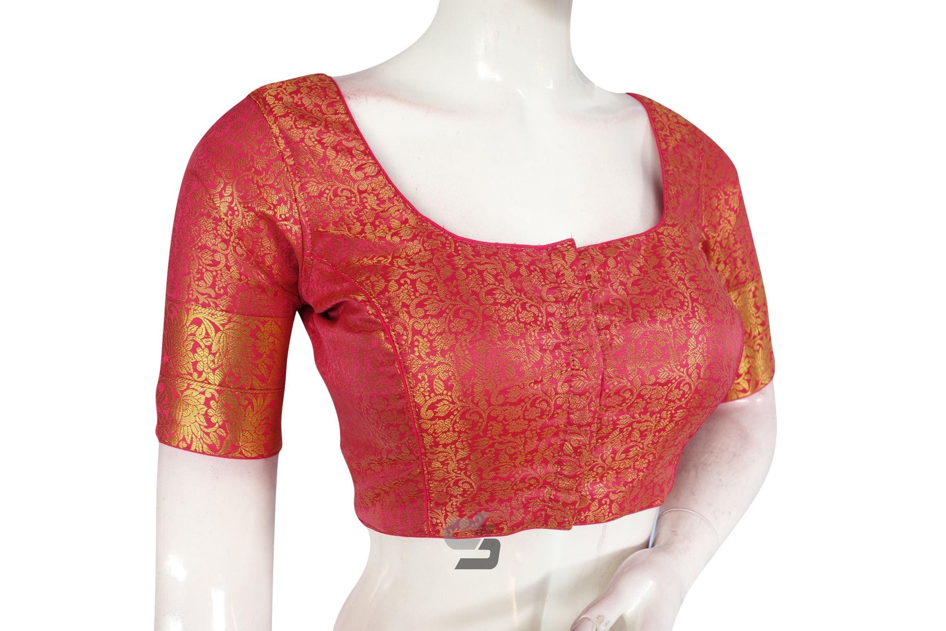 Pink Color Brocade Silk Readymade Saree Blouse With Matching Mask - D3blouses