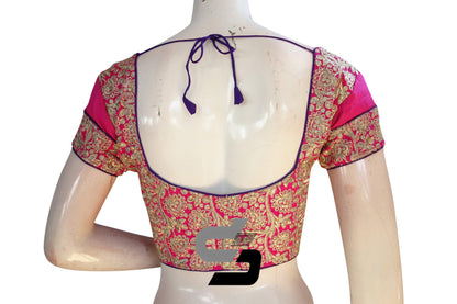 Pink Color Raw Silk Embroidery Designer Party Wear Readymade Blouse/ Indian Crop Tops - D3blouses
