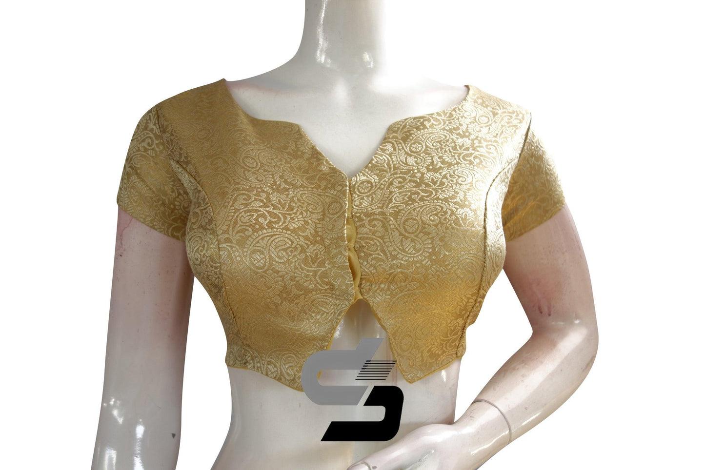 Gold Color Brocade Designer Party Wear Readymade Blouse/ Indian Crop Tops - D3blouses