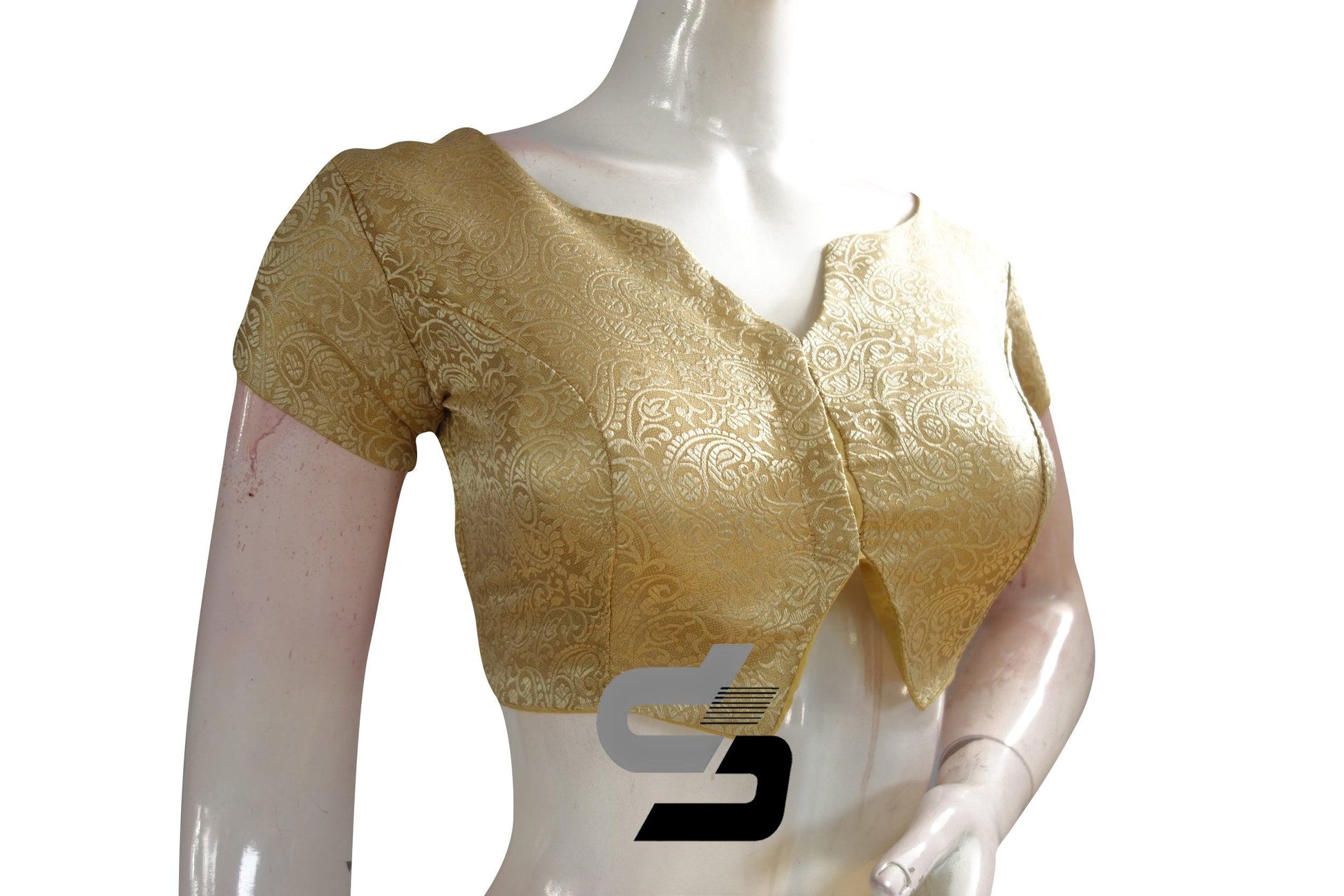 Gold Color Brocade Designer Party Wear Readymade Blouse/ Indian Crop Tops - D3blouses