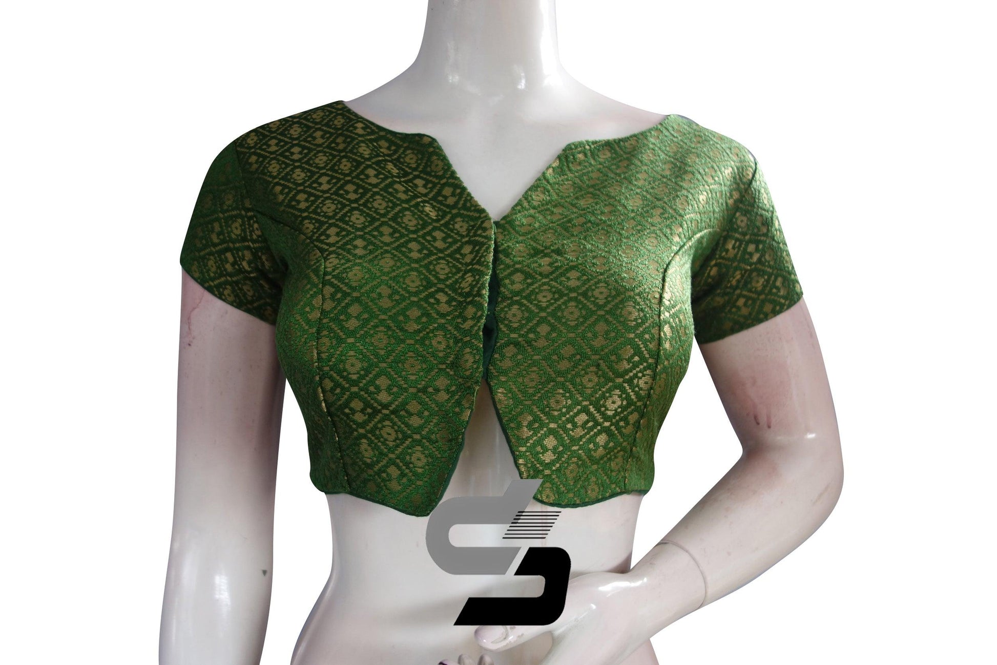 Green Color Brocade Designer Party Wear Readymade Blouse/ Indian Crop Tops - D3blouses