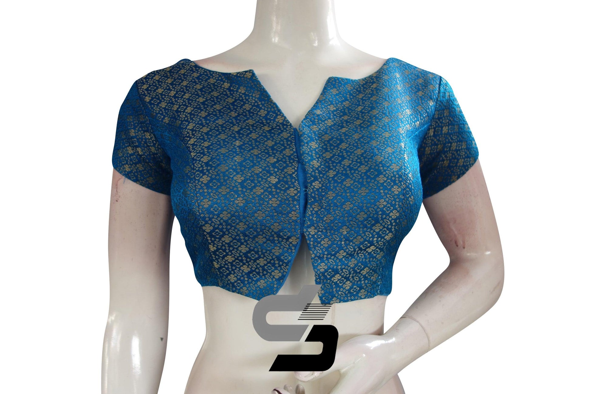 Blue Color Brocade Designer Party Wear Readymade Blouse/ Indian Crop Tops - D3blouses