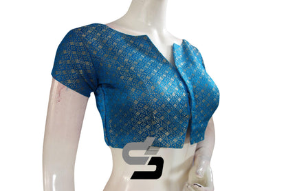 Blue Color Brocade Designer Party Wear Readymade Blouse/ Indian Crop Tops - D3blouses