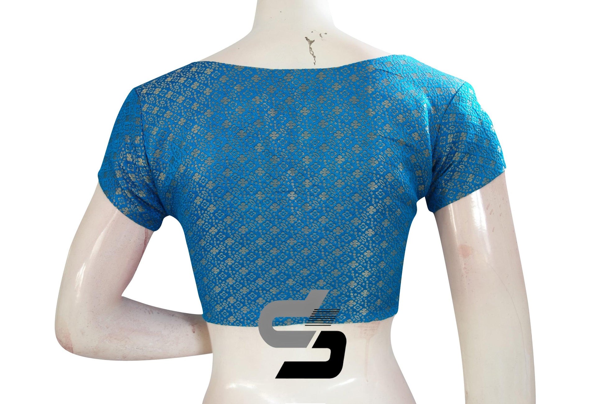 Blue Color Brocade Designer Party Wear Readymade Blouse/ Indian Crop Tops - D3blouses