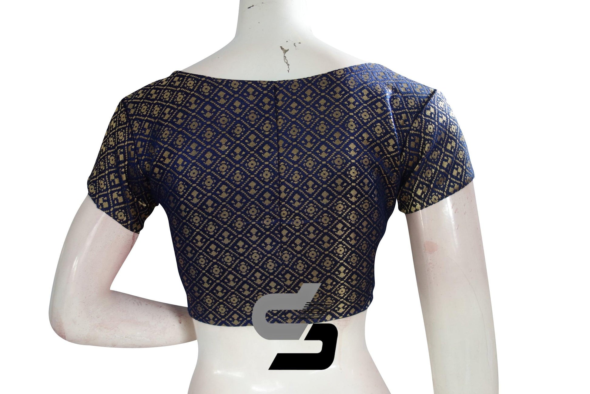Navy Blue Color Brocade Designer Party Wear Readymade Blouse/ Indian Crop Tops - D3blouses