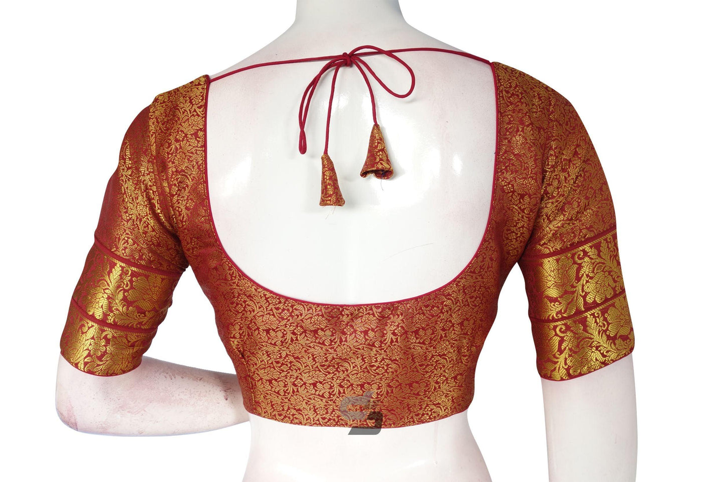 Maroon Color Brocade Silk Readymade Saree Blouse With Matching Mask - D3blouses