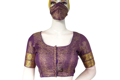 Purple Color Brocade Silk Readymade Saree Blouse With Matching Mask - D3blouses