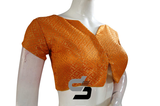 Orange Color Brocade Designer Party Wear Readymade Blouse/ Indian Crop Tops - D3blouses