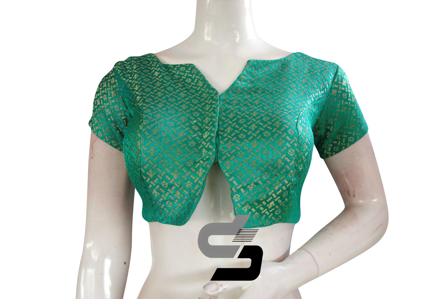 Teal Green Color Brocade Designer Party Wear Readymade Blouse/ Indian Crop Tops - D3blouses