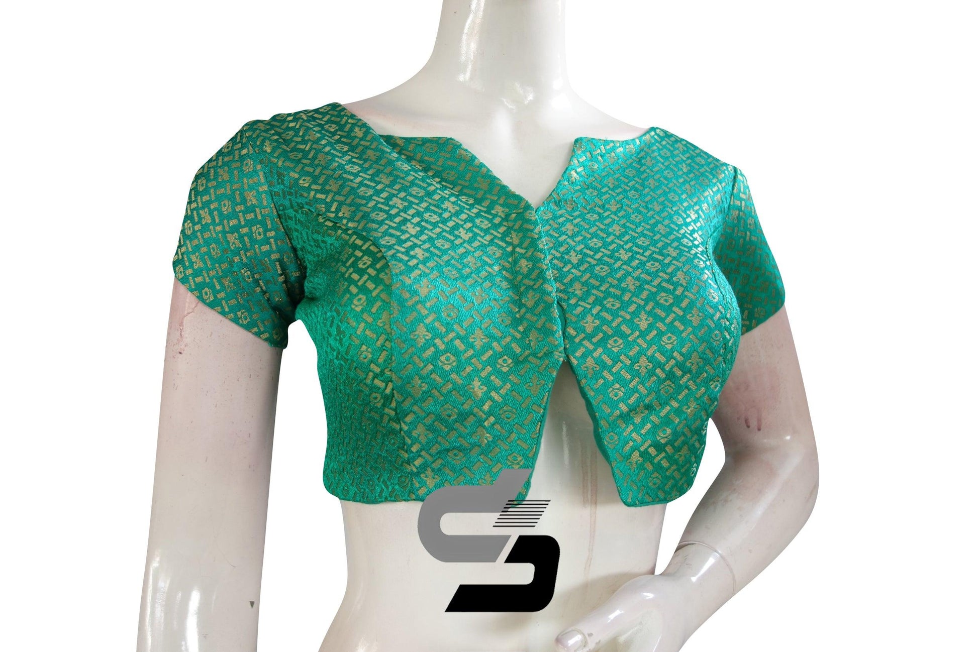 Teal Green Color Brocade Designer Party Wear Readymade Blouse/ Indian Crop Tops - D3blouses