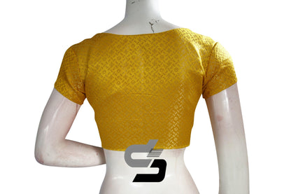 Mustard Yellow Color Brocade Designer Party Wear Readymade Blouse/ Indian Crop Tops - D3blouses