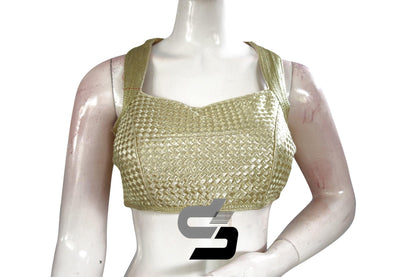 Gold Color Sleeveless Designer Party Wear Readymade Blouse/ Indian Crop Tops - D3blouses