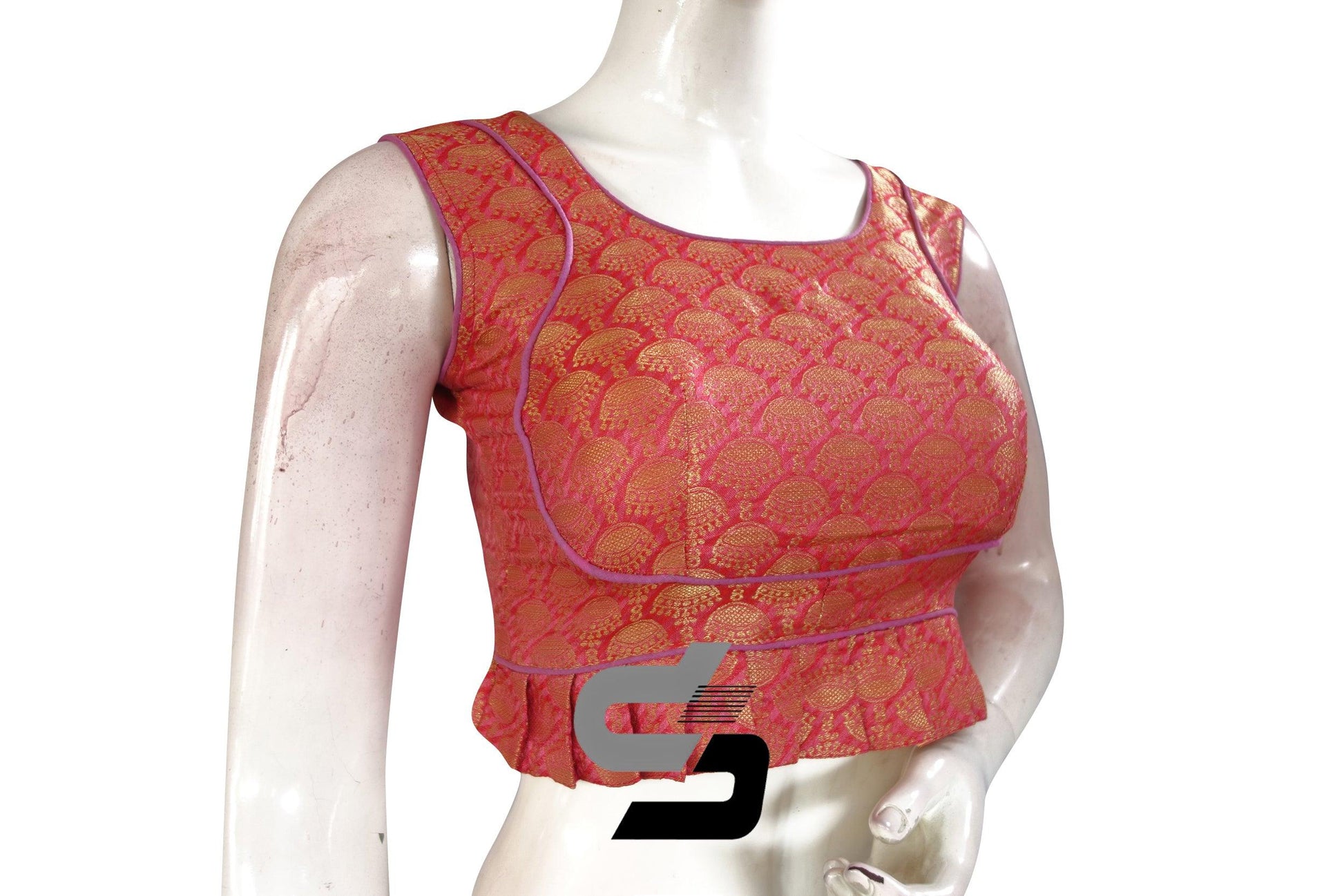 Pink Color Sleeveless Brocade Designer Party Wear Readymade Blouse/ Indian Crop Tops - D3blouses