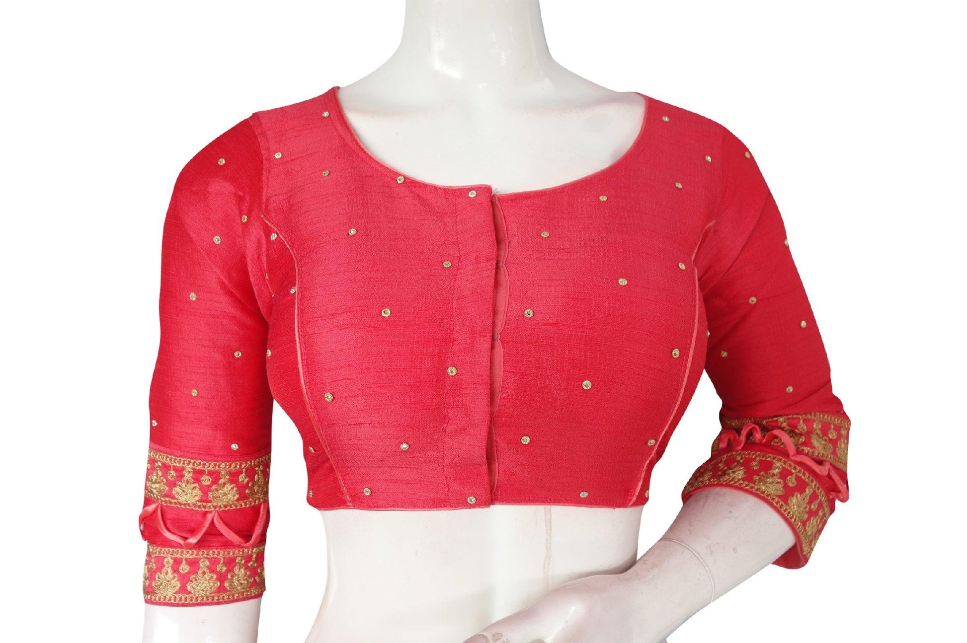 Peach Pink Color Designer Readymade saree blouse, Indian 3/4th Sleeves Readymade blouse - D3blouses
