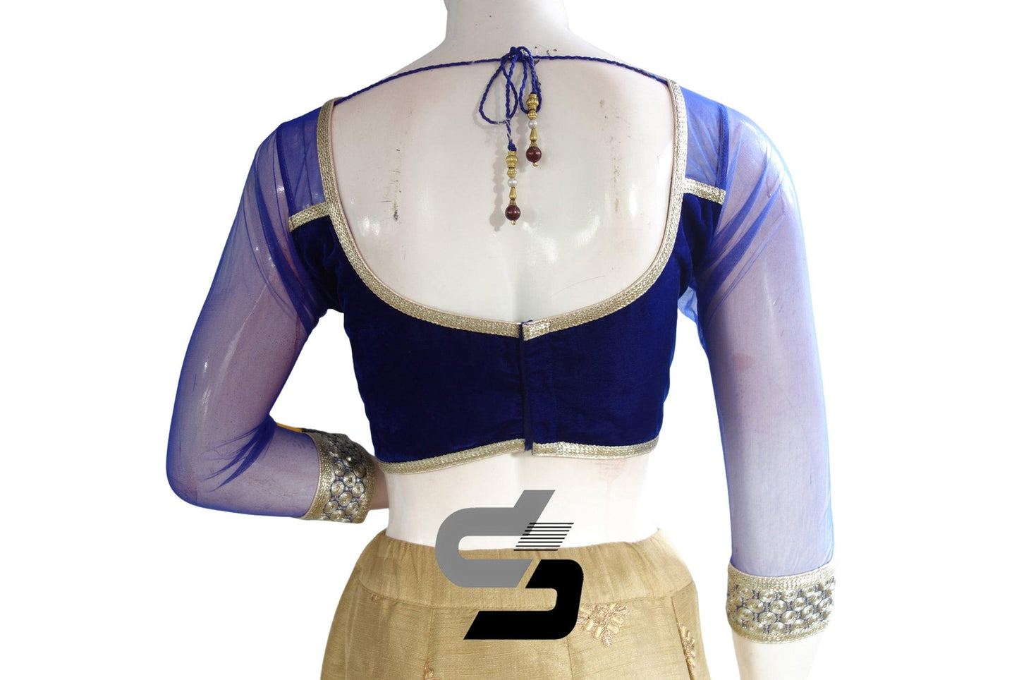 Royal Blue Color Velvet 3/4th Designer Party Wear Readymade Blouse/ Indian Crop Tops - D3blouses