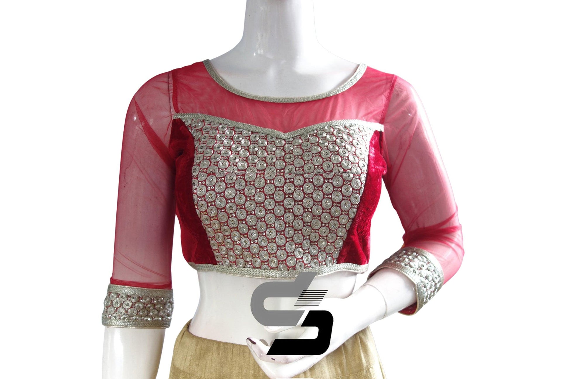 Maroon Color Velvet 3/4th Designer Party Wear Readymade Blouse/ Indian Crop Tops - D3blouses